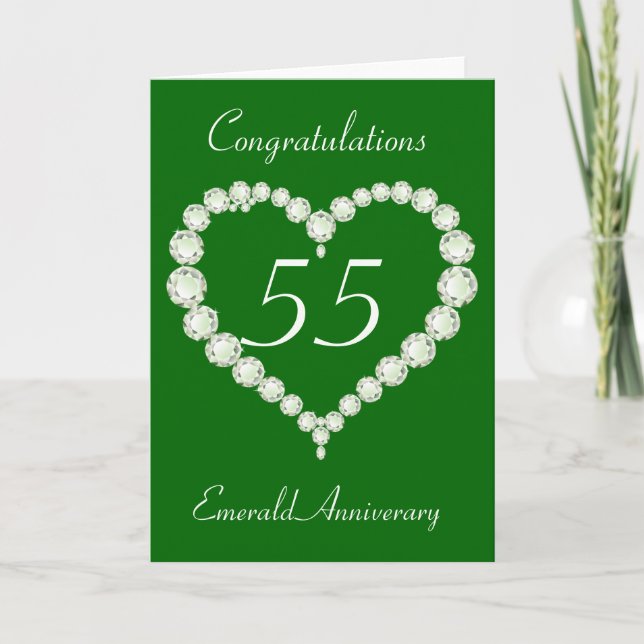 Carte Anniversaire d'émeraude de diamant de coeur (Devant)