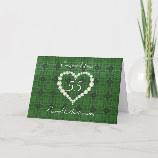 Carte Anniversaire d'émeraude de diamant de coeur (Devant)