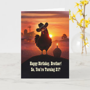 Carte Anniversaire des 21 ans de frère Mignon Poulet Drô