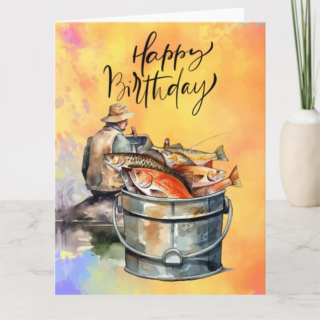 Carte Anniversaire des amoureux de la pêche avec de l'aq (Devant)