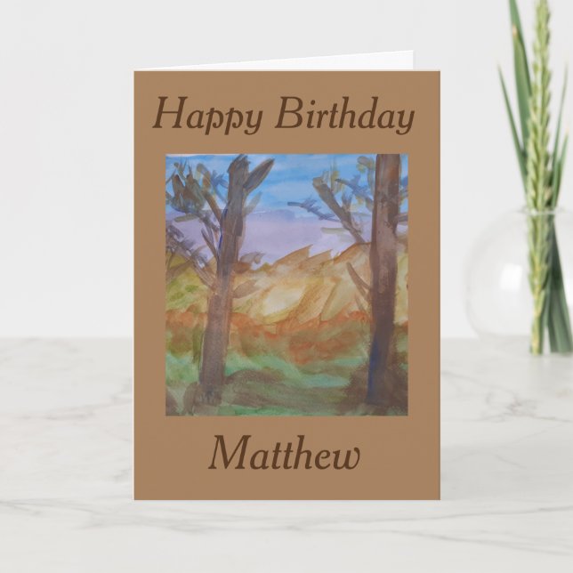 Carte Anniversaire des arbres du coucher de soleil (Devant)