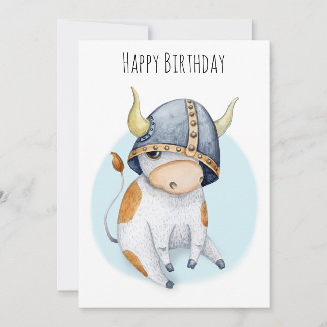 Carte Anniversaire des garçons Cute Cow Calf dans Viking (Devant)