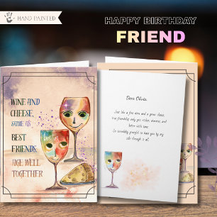 Carte Anniversaire des Meilleures Amies Vin et Fromage F