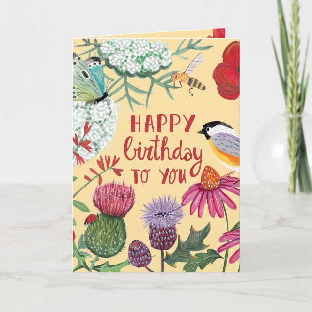 Carte Anniversaire des oiseaux fleur sauvage (Devant)