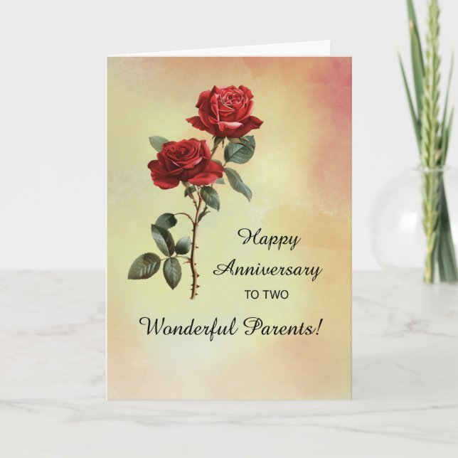Carte Anniversaire des parents Mariages Belles Roses rou (Devant)