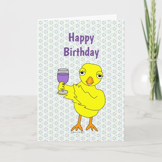 Carte Anniversaire des poulets de verre de vin (Devant)