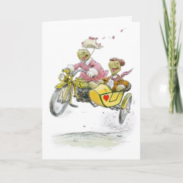 Carte Anniversaire des tortues sidecar de moto