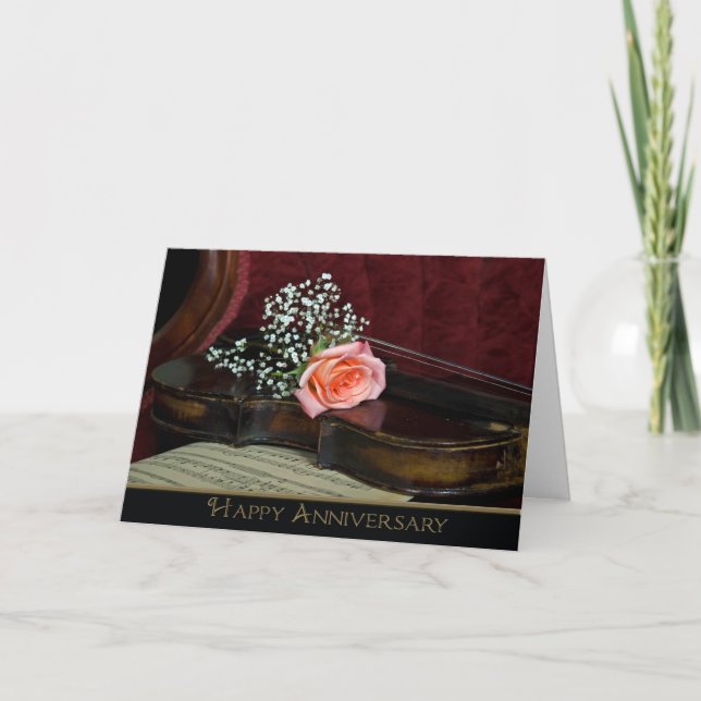Carte Anniversaire des violons et des Mariages Roses (Devant)