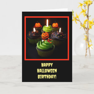 Carte Anniversaire d'Halloween avec Cupcakes mignonne