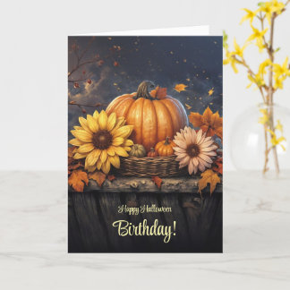 Carte Anniversaire d'Halloween avec de jolies fleurs Cit