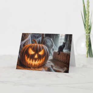 Carte Anniversaire d'Halloween Jack-o-Lantern et Barn Ca