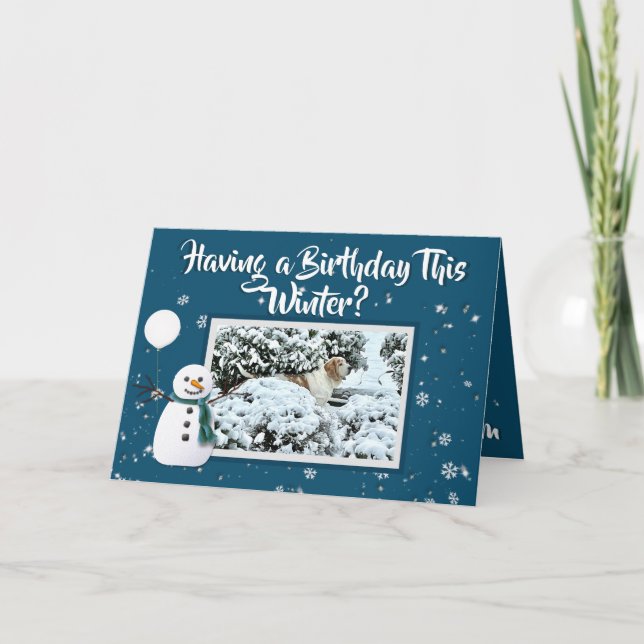 Carte Anniversaire d'hiver Neige & Belle Hound Bas (Devant)