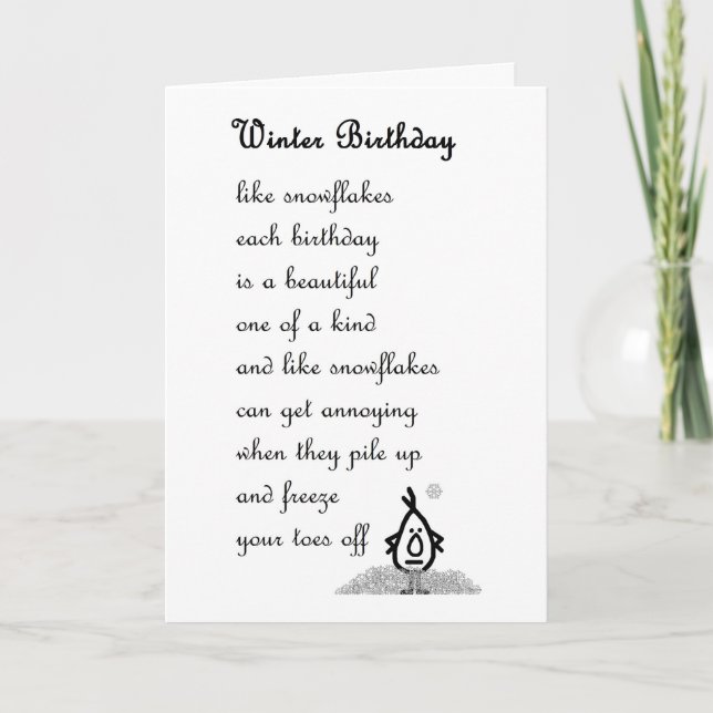 Carte Anniversaire d'hiver - un poème drôle (Devant)