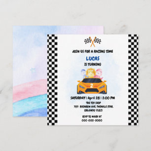 Carte Anniversaire Dinosaur voiture de course garçon cou