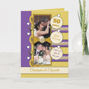 Carte Anniversaire d'or 50 ans d'or et de violet photo