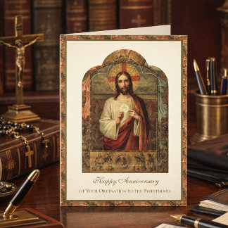 Carte Anniversaire d'ordination de prêtre catholique Dia