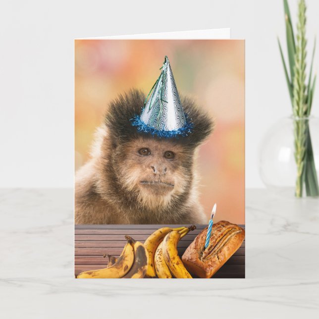 Carte Anniversaire drôle Capuchin Singe Pain de Banane (Devant)
