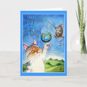 Carte Anniversaire drôle de chat et de souris