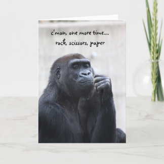 Carte Anniversaire drôle de gorille, papier de ciseaux