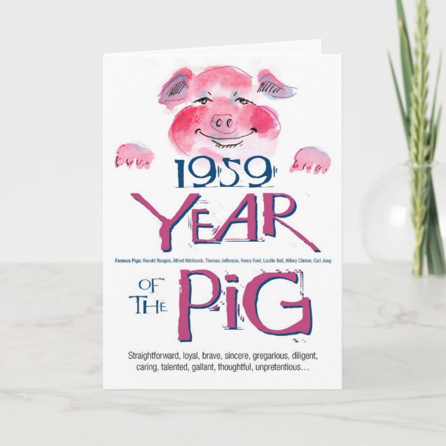 Carte Anniversaire drôle de porc de 1959 anecdotes (Devant)