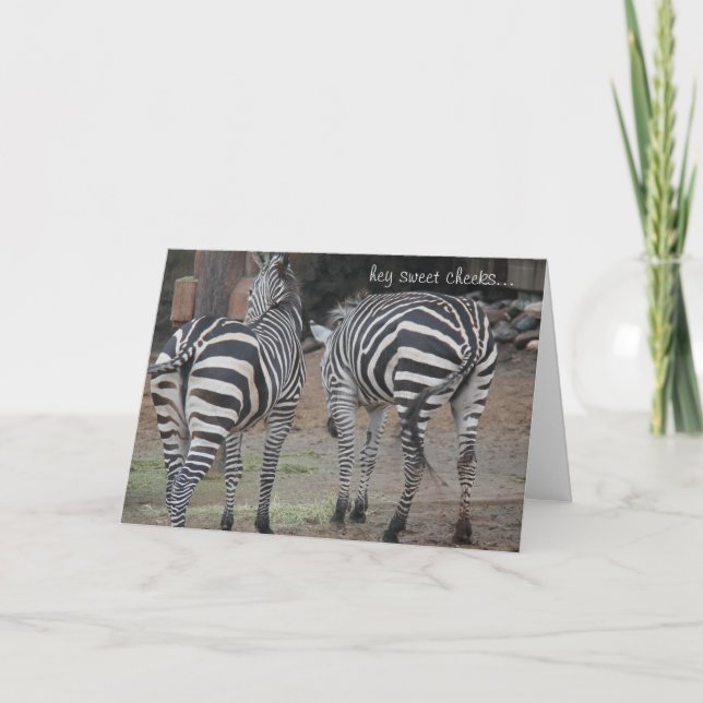 Carte Anniversaire drôle de zèbre, hé joues douces… (Devant)
