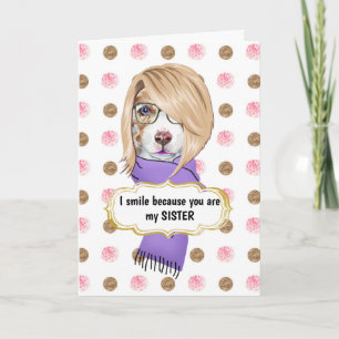 Carte Anniversaire drôle soeur blond collie chien rose o