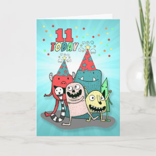 Carte Anniversaire du 11e Monstre coloré du garçon