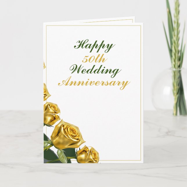 Carte Anniversaire du 50e Mariage Rose d'or élégant (Devant)