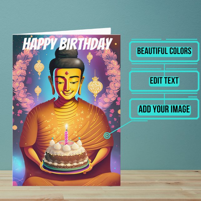 Carte Anniversaire du Bouddha d'or et de pourpre (Send someone you love a very special birthday card using a beautiful design featuring Buddha imagery)