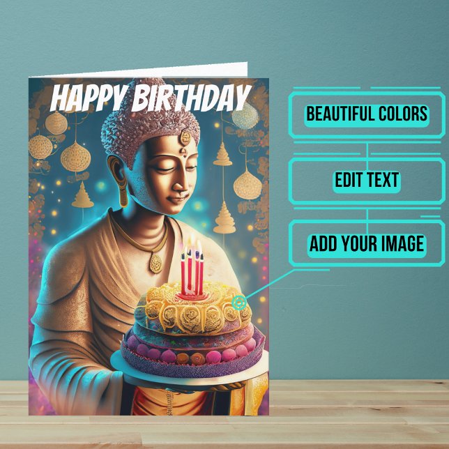 Carte Anniversaire du Bouddha turquoise et Tan (Send someone you love a very special birthday card using a beautiful design featuring Buddha imagery)