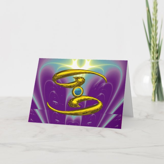 Carte Anniversaire du CANCER Opale Bleue et Zodiaque Or (Devant)