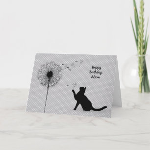 Carte Anniversaire du chat noir et du pissenlit