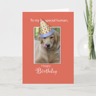 Carte Anniversaire du chien à l'humain, Humour, Orange, 