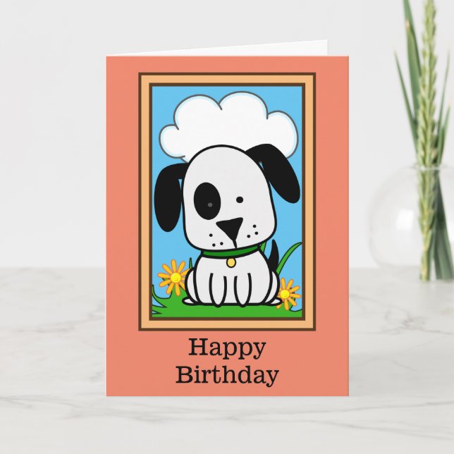 Carte Anniversaire Du Chien Noir Et Blanc (Devant)