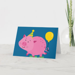 Carte Anniversaire du cochon rose