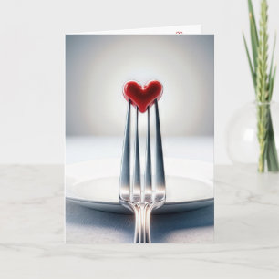 Carte Anniversaire du coeur rouge sur une fourche