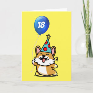 Carte Anniversaire du Corgi jaune et bleu