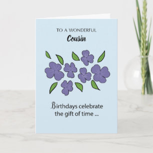 Carte Anniversaire du Cousin aux fleurs violettes et Feu