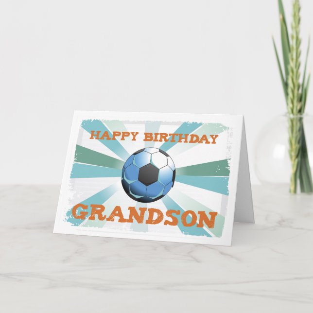 Carte Anniversaire du Grand-Fils de football avec balle, (Devant)