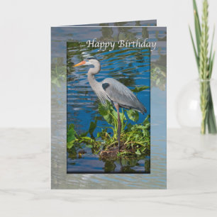 Carte Anniversaire du Grand Héron Bleu dans le lac