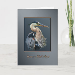Carte Anniversaire du Grand Héron Bleu en Argent et Gris