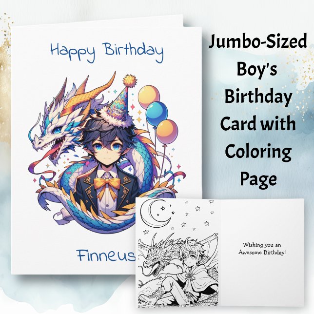 Carte Anniversaire du gros Anime Dragon Boy | Page Coule (Créateur téléchargé)