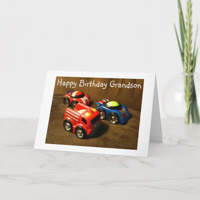 CARTE ANNIVERSAIRE DU JEUNE GRANDSON - VOITURE DE RACING (Devant)