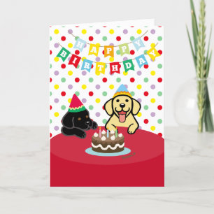 Carte Anniversaire du Labrador jaune et du Labrador noir