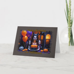 Carte Anniversaire du loup-garou féminin à Halloween