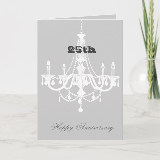 Carte Anniversaire du lustre blanc et gris chic (Devant)
