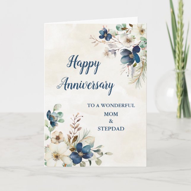 Carte Anniversaire du Mariage Blue Mom and Stepdad (Devant)