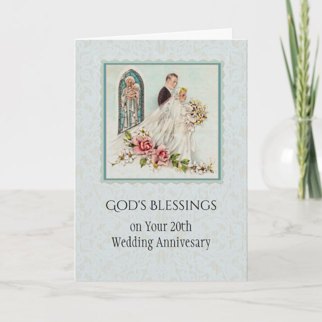 Carte Anniversaire du Mariage catholique Mariée et fille (Devant)