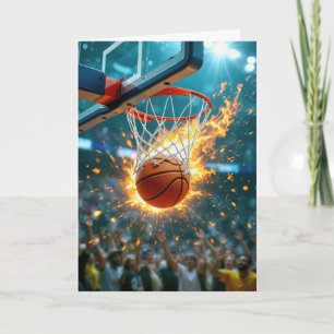 Carte Anniversaire du neveu Flaming Basketball dans le f