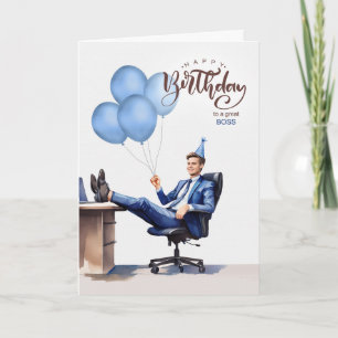 Carte Anniversaire du patron Bleu Homme d'affaires dans 